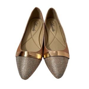 Atrevida Rose Gold with Rhinestones Ballet Flat Shoes Size 9